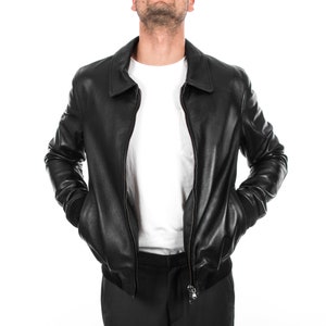 Italian handmade Men soft genuine lambskin Bomber leather jacket color BLACK S to 2XL