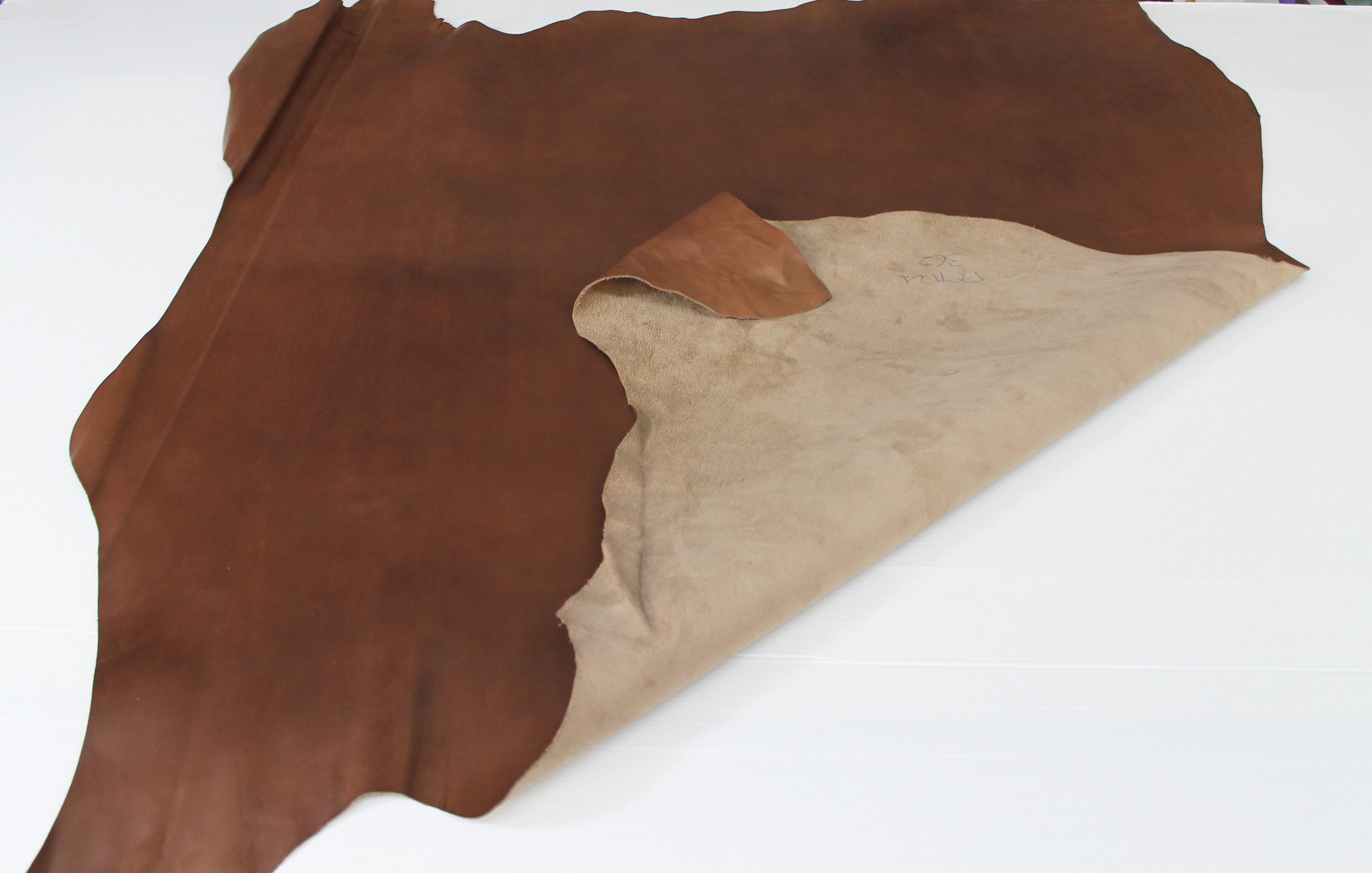 NATURAL BROWN antiqued smooth Italian Calfskin Calf cow cowhide leather upholstery skin hide