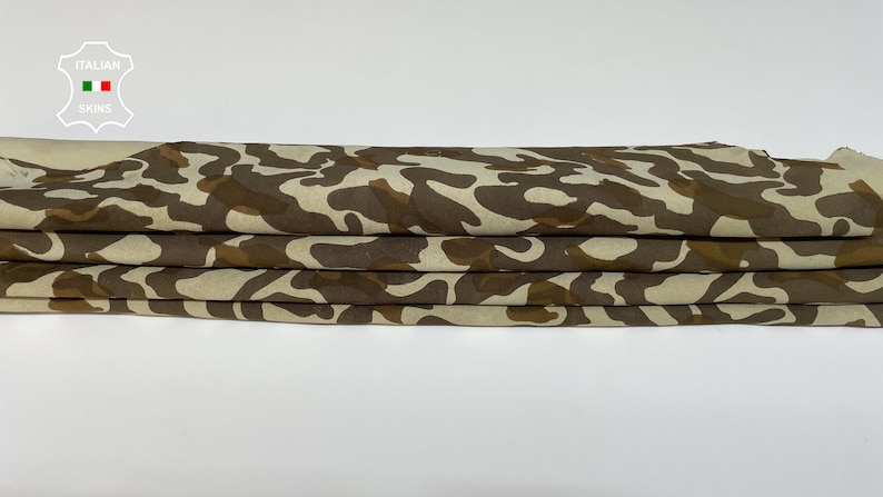 Free FedEx & Duties - BROWN CAMO PRINT On Beige Camouflage Army Thin Soft Italian Lamb Leather skin 6sqf 0.6mm #B2978 image 7