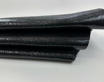BLACK SHINY SNAKE Print On Italian Goatskin Goat leather hide hides skin skins 5sqf 0.9mm #C3854