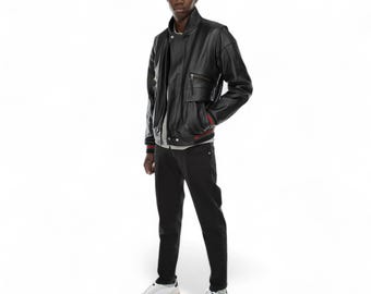 Italian Handmade Men Genuine Premium Black Lamb Leather Bomber Jacket S TO 3XL