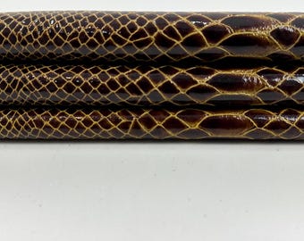 BROWN PATENT SHINY Snake Print On Italian Goatskin Goat leather hide hides skin skins 5sqf 1.0mm #C5123