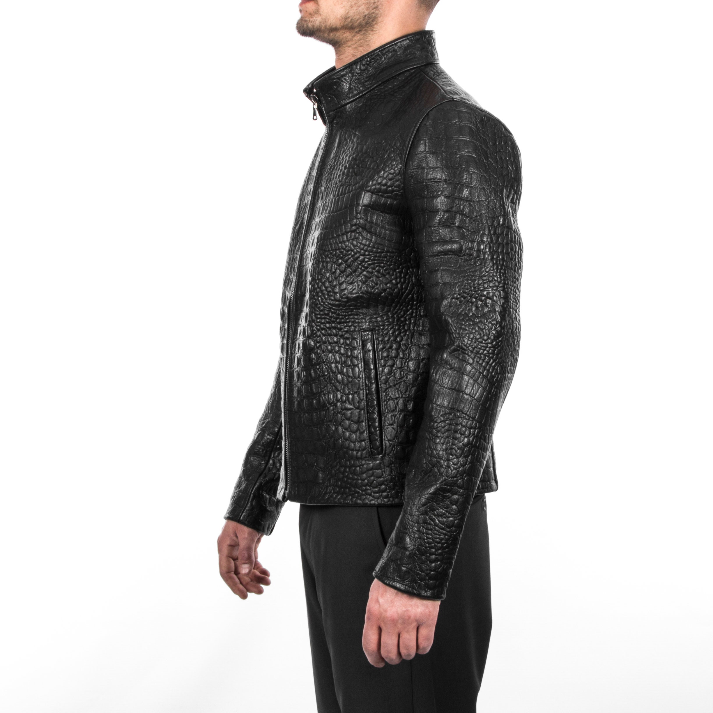 Italian handmade Men jacket slim fit alligator crocodile embossed ...