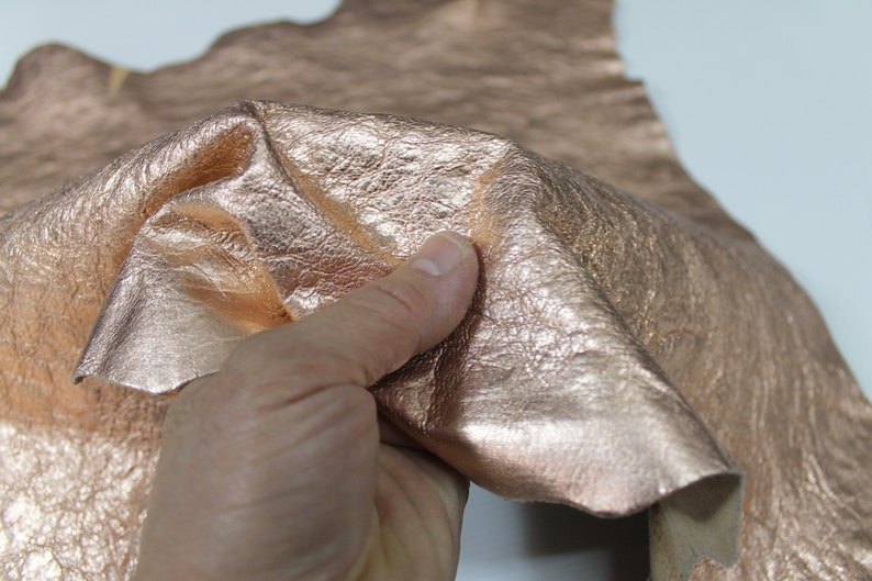 METALLIC ROSE GOLD washed rough rosegold Goatskin Goat leather skin hide skins hides fabric for sewing craft 3-4sqf 1.0mm #A6018