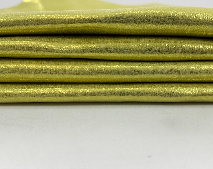 METALLIC LEMON YELLOW Shimmer Lame Print Italian Goatskin Goat leather pack 2 hides skins total 6sqf 0.7mm #C5737