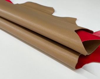DOUBLE SIDED RED On Beige Thick Strong Italian Goatskin Goat Leather hide hides skin skins 5sqf 1.3mm #B314