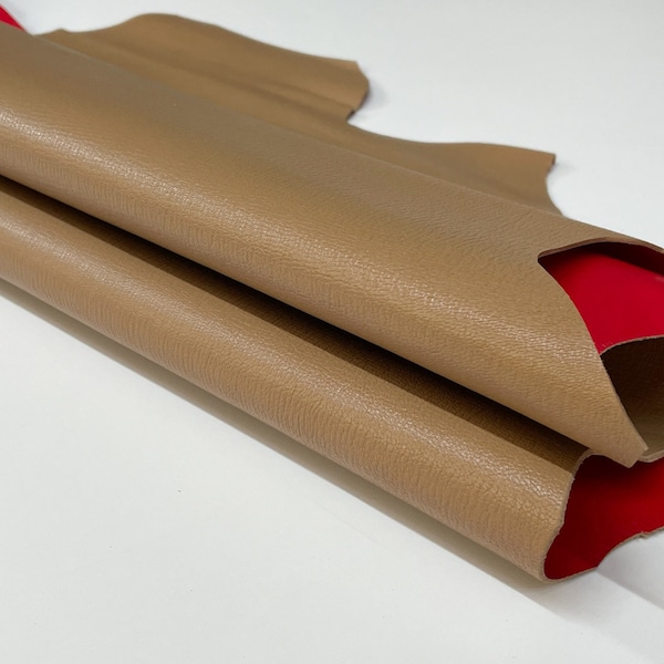 DOUBLE SIDED RED On Beige Thick Strong Italian Goatskin Goat Leather hide hides skin skins 5sqf 1.3mm #B314