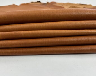 NATURAL ANILINE SADDLE Tan Brown Vegetable Tan Thin Soft Italian Lambskin Sheep Lamb leather pack 8 hides skins total 35+sqf 0.6mm #C5304