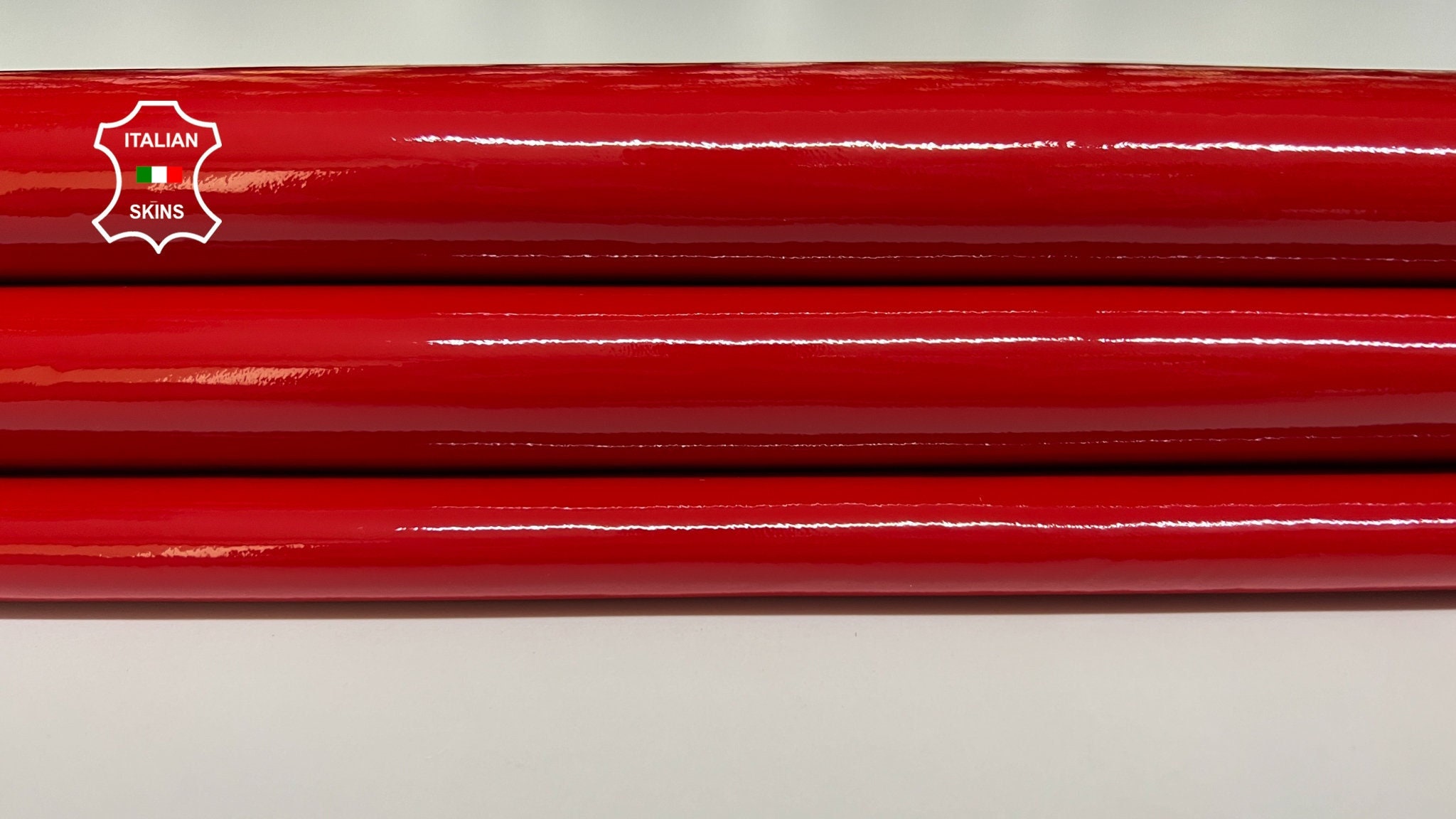 PATENT GLOSS RED Shiny Wet Look Italian Calfskin Calf Cow Leather hide