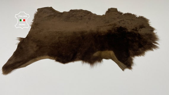 Usa duties included - BROWN ON OLIVE sheepskin shearling  hairy sheep Italian leather skin 18"x29"  #B626