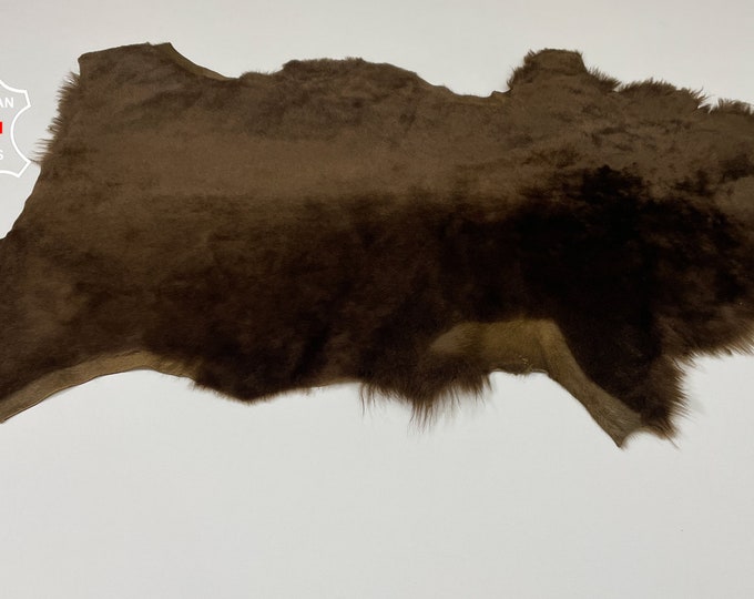 BROWN ON OLIVE sheepskin shearling fur hairy sheep Italian leather skin skins hide hides 18"x29"  #B626