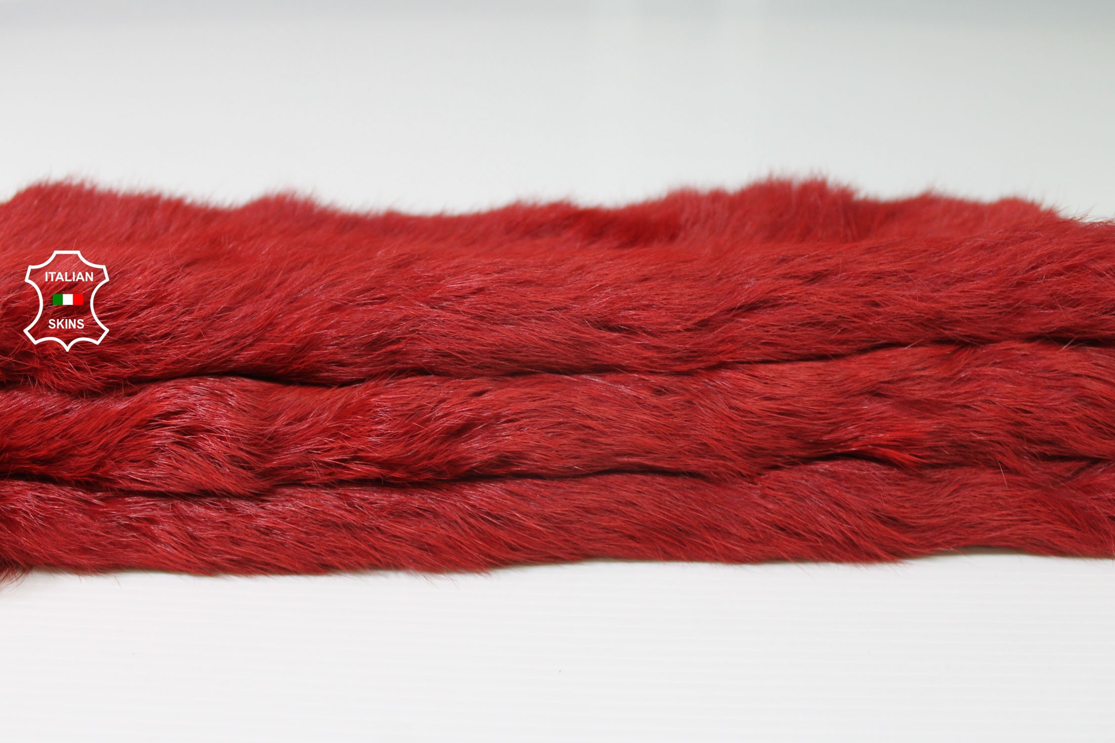 Red Rabbit Hair On Short Hair Fur Soft Italian Leather Skin Hide
