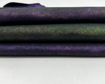 METALLIC HOLOGRAPHIC LAME Print On Nubuck Black Soft Italian Goatskin Goat leather hide hides skin skins 2+sqf 0.7mm #C5014