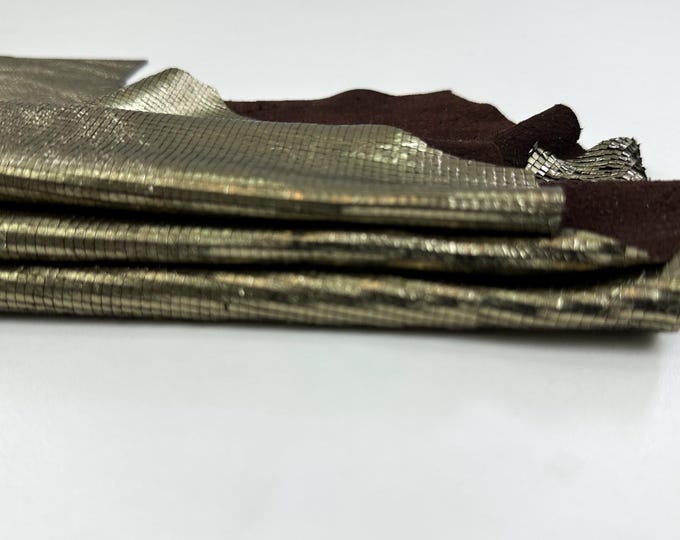 METALLIC PEWTER PRINTED Small Squares Soft Italian Lambskin Sheep Lamb leather hide hides skin skins 3sqf 0.7mm #C5012