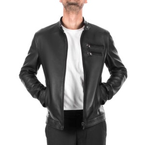 Italian handmade Fantastic slim fit Men soft genuine lambskin leather jacket color BLACK XS to 2XL