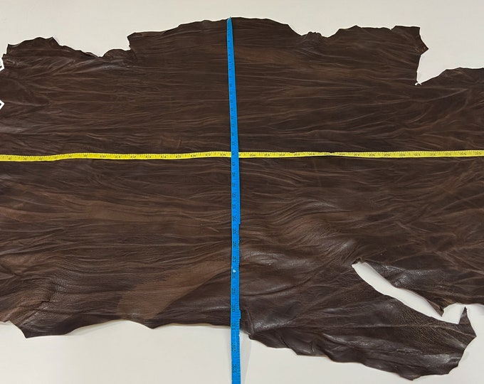 DARK BROWN RUSTIC Wrinkled Antiqued Vegetable Tanned Soft Italian Lambskin Lamb Sheep Leather hide hides skin skins 6+sqf 1.0mm #B6210