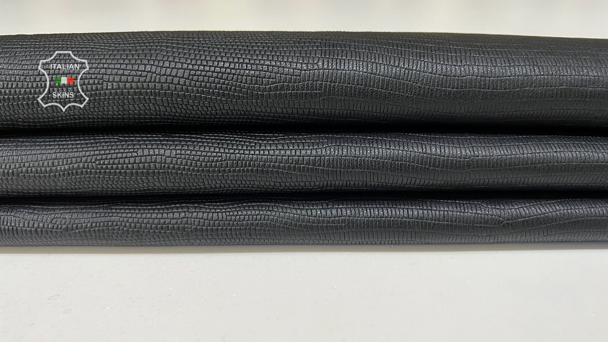 1 YD Stretchy Vegan Soft Leather Fabric 2 Way Stretch Print 1 Black  Crocodile Skin Texture 
