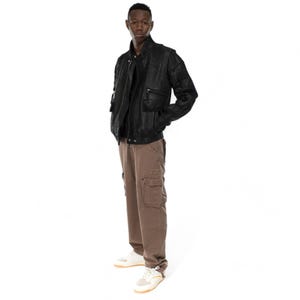 Italian Handmade Men Genuine USED LOOK Black Lamb Leather Bomber Jacket S TO 3XL