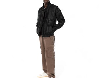 Italian Handmade Men Genuine USED LOOK Black Lamb Leather Bomber Jacket S TO 3XL