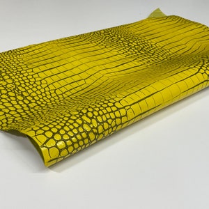 YELLOW CROCODILE TEXTURED Embossed Print On Italian Calfskin Calf Cow Leather hide hides skin skins 1.2mm B2965 image 3