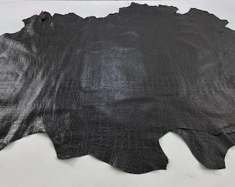 DARK BROWN CROCODILE Shiny Embossed Print On Thin Soft Italian Lambskin Lamb Sheep Leather pack 2 hides skins total 18sqf 0.6mm #C573
