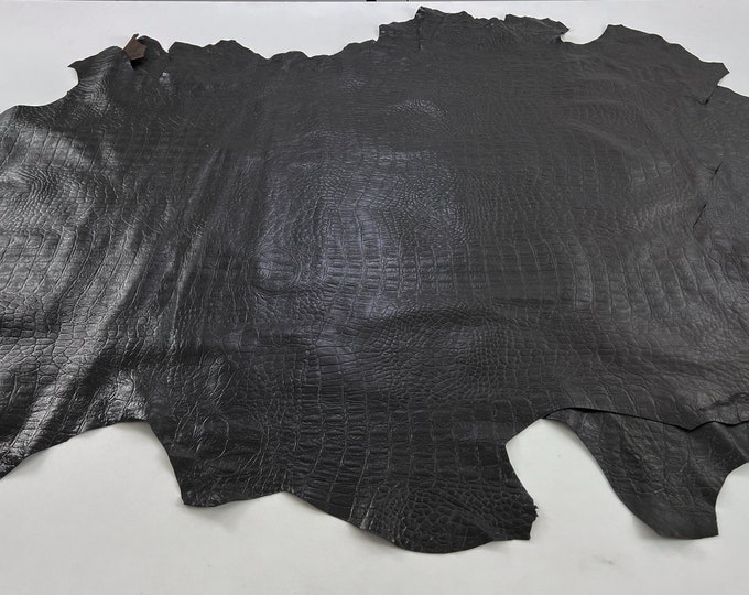 DARK BROWN CROCODILE Shiny Embossed Print On Thin Soft Italian Lambskin Lamb Sheep Leather pack 2 hides skins total 18sqf 0.6mm #C573