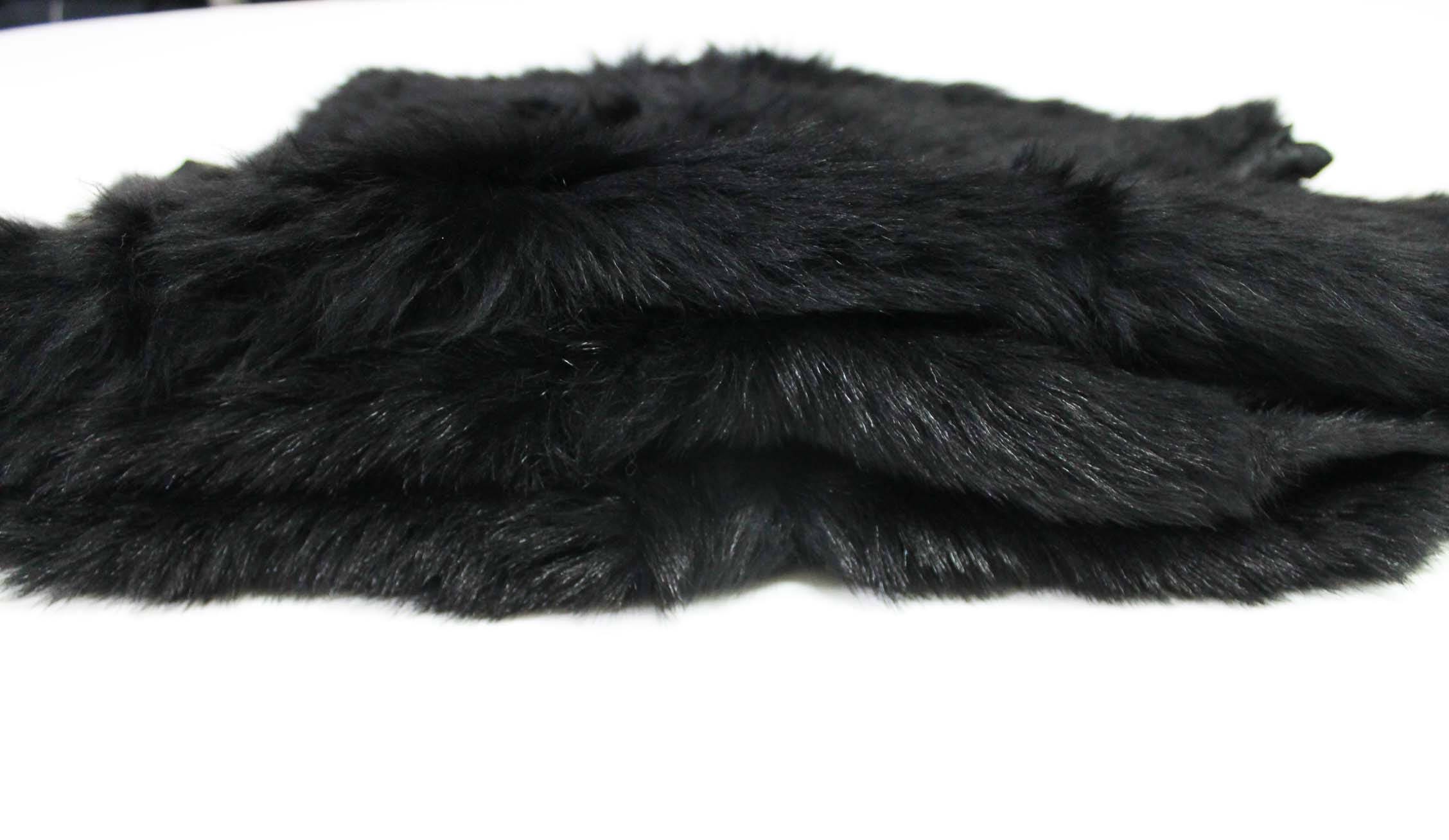 BLACK sheepskin hair on shearling fur sheep Italian leather skin skins ...