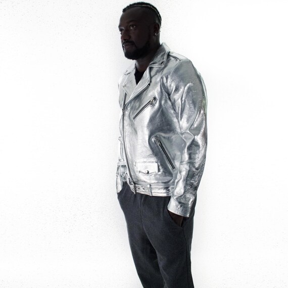 silver biker jacket mens