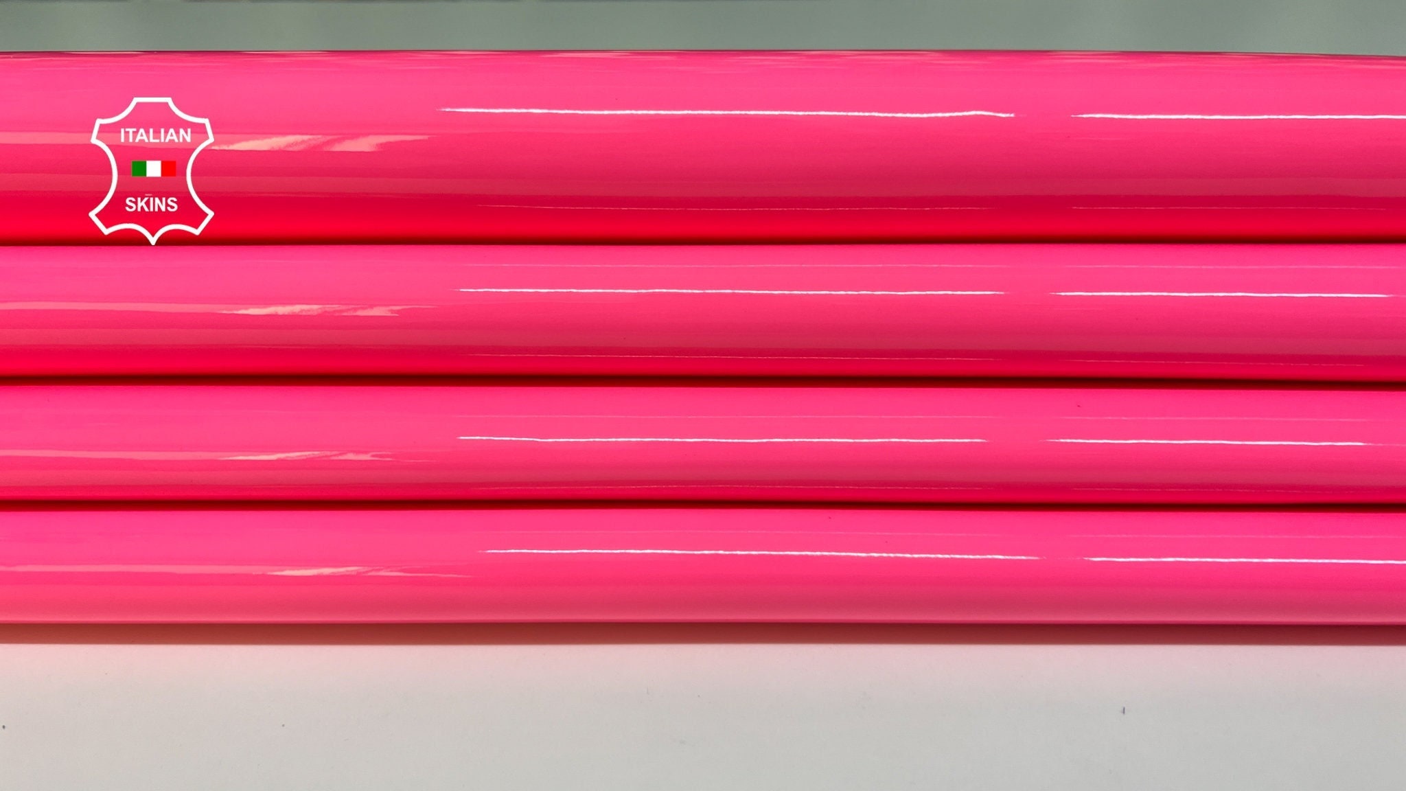 ROSE BONBON PINK Patent Shiny Wet Look Strong Italian Calfskin Calf Cow