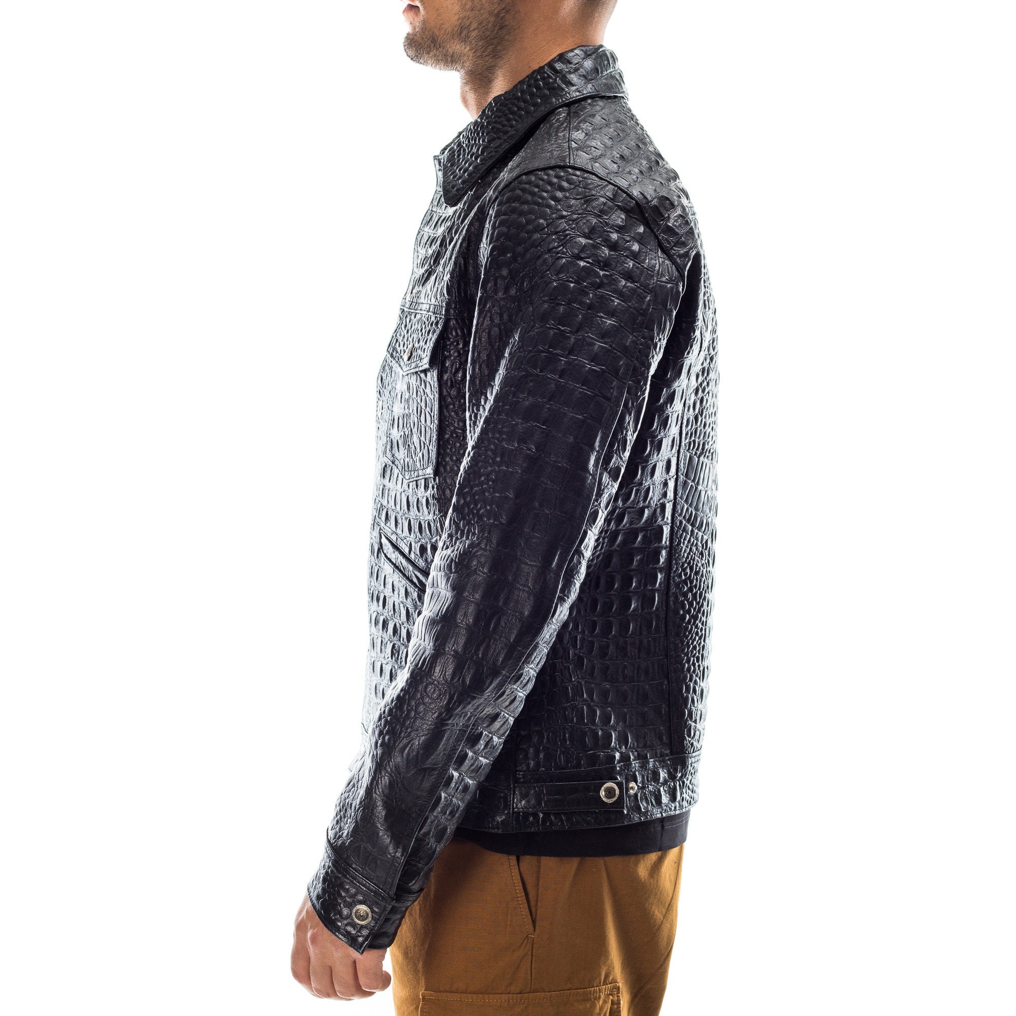 Crocodile Print Men's Lambskin Leather Jacket