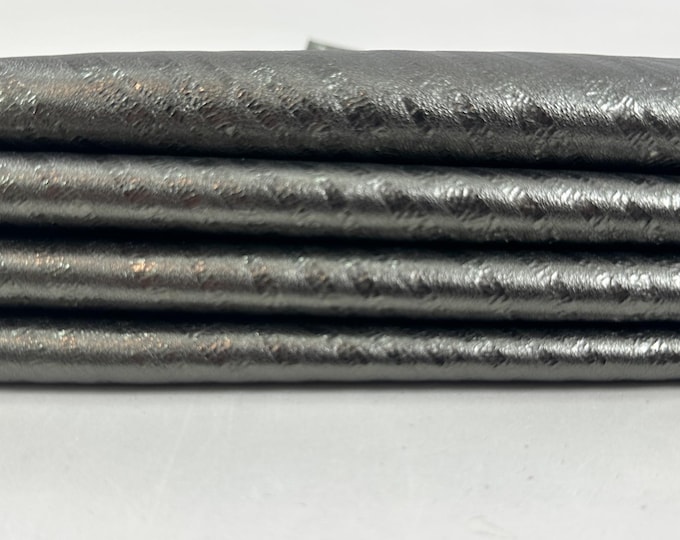 METALLIC PEWTER Zebra Print On Crinkled Soft Italian Lambskin Sheep Lamb leather hide hides skin skins 7sqf 0.8mm #C5768