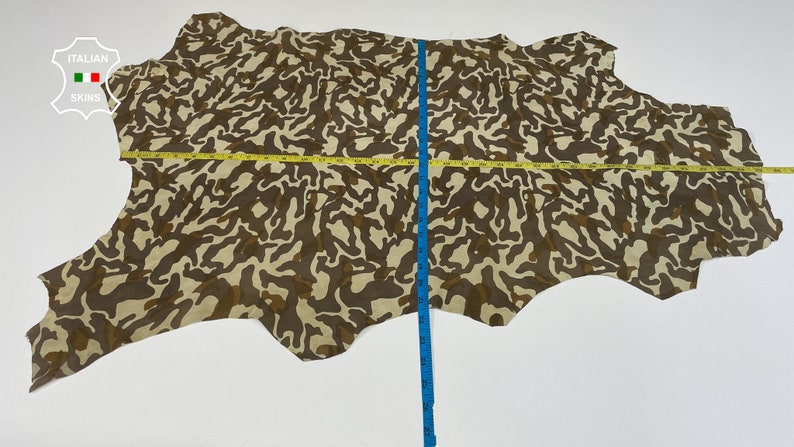 Free FedEx & Duties - BROWN CAMO PRINT On Beige Camouflage Army Thin Soft Italian Lamb Leather skin 6sqf 0.6mm #B2978 image 3