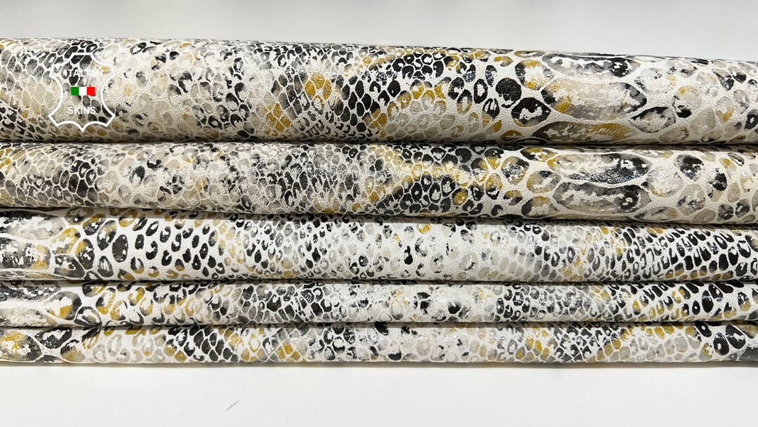 PYTHON SNAKE PRINT on Beige Soft Italian Lambskin Lamb Sheep Leather ...