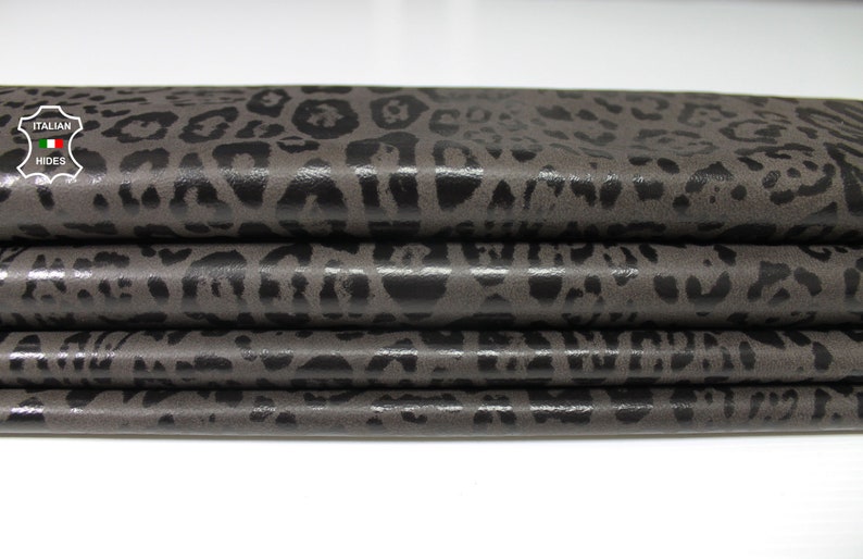 DARK BROWN LEOPARD print Italian Lambskin Lamb Sheep leather material for sewing skin hide skins hides 5-8sqf 0.7mm