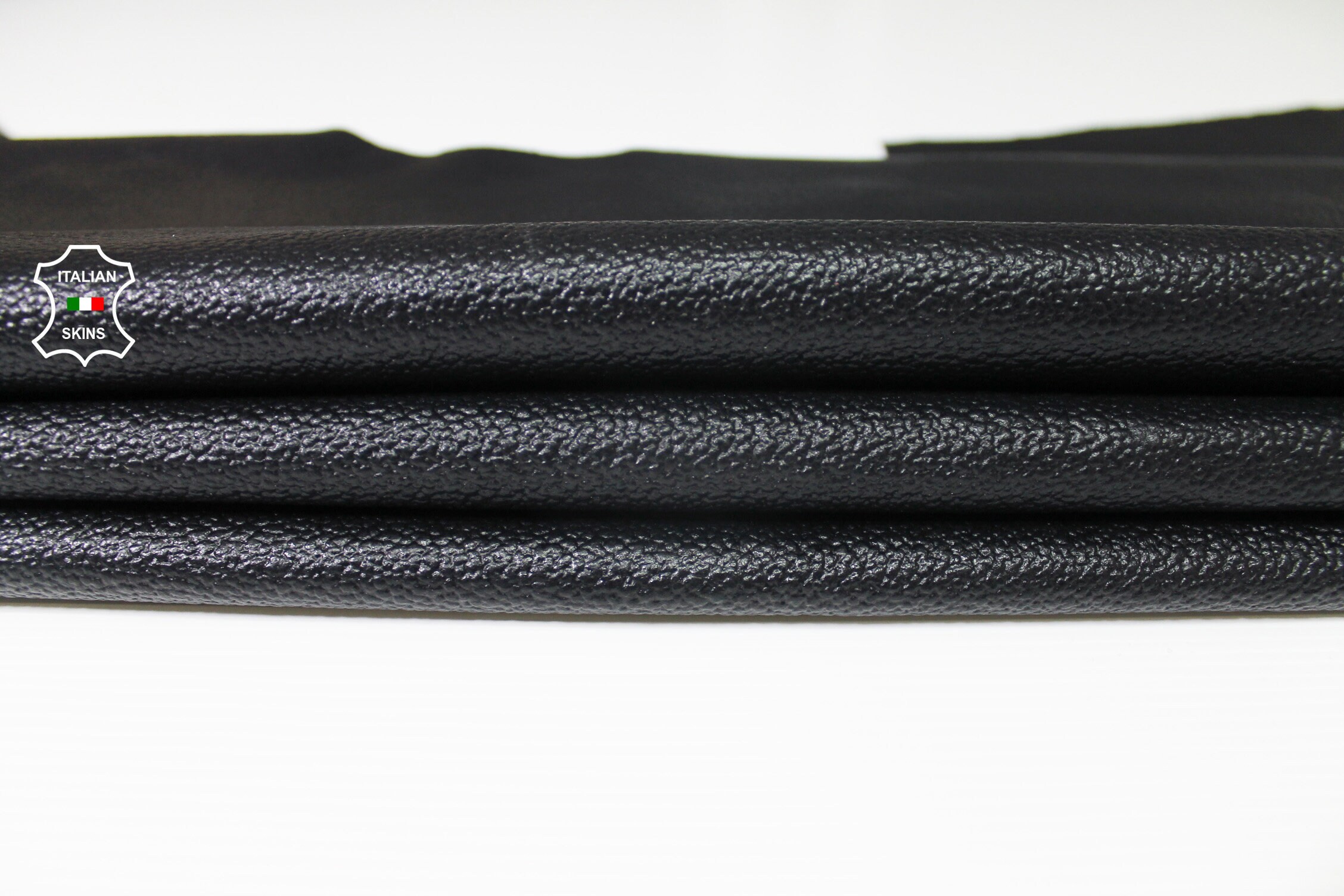 BLACK pebble grain grainy textured Italian Calfskin Calf cow leather