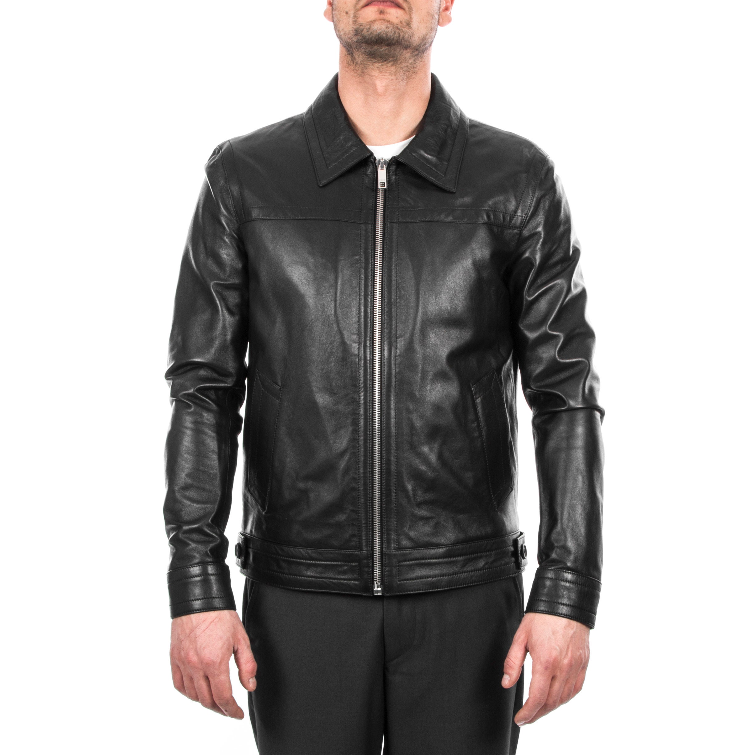 Italian handmade Men genuine lambskin leather jacket casual fit Black S ...