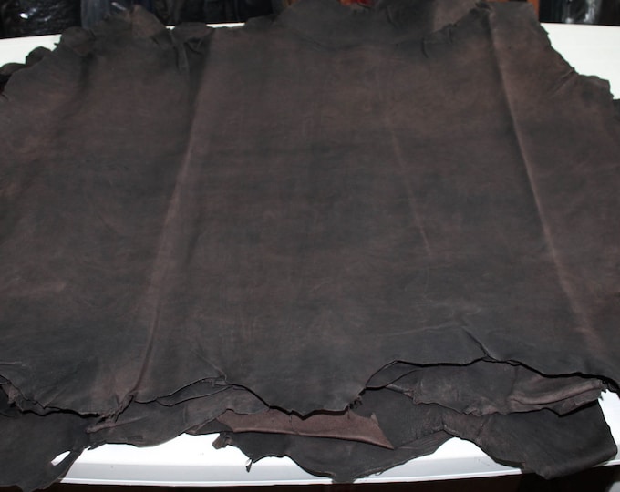 Italian Thick Goatskin leather 12 skins hides Vegetable tanned RUSTIC ANTIQUED dark Brown 80-90sqf