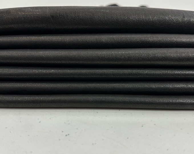 WASHED BLACK VEGETABLE Tan Soft Italian Lambskin Sheep Lamb leather pack 2 hides skins total 11sqf 0.7mm #C5953
