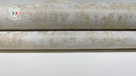 Usa duties included - METALLIC GOLD DISTRESSED Vintage Look Embossed Tejus Reptile Print On Calfskin Leather  4-5sqf 0.8mm #B2289