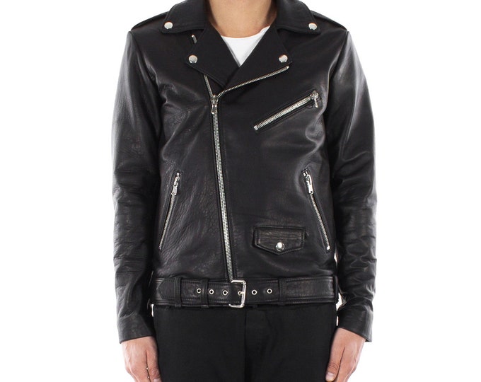 Italian handmade Men genuine lambskin leather biker jacket slim fit Black 2XS to 2XL