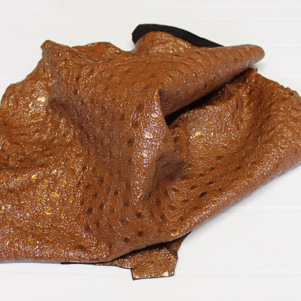 Italian thick goatskin leather skin skins crinkle patent rust brown printed 6sqf #8809