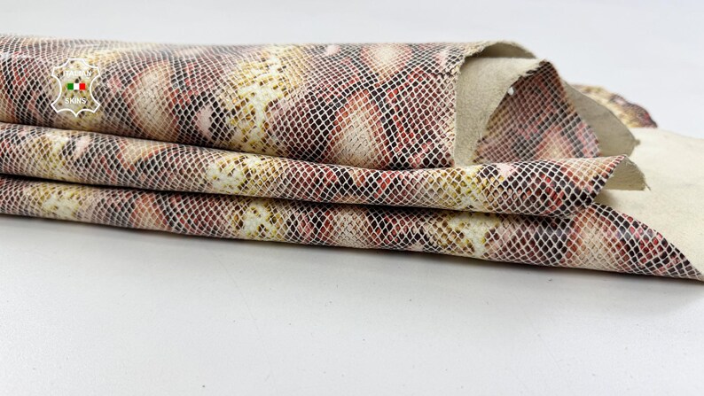 PINK, YELLOW, BLACK Snake Print on Vegetable Tan Italian Calfskin Cow ...