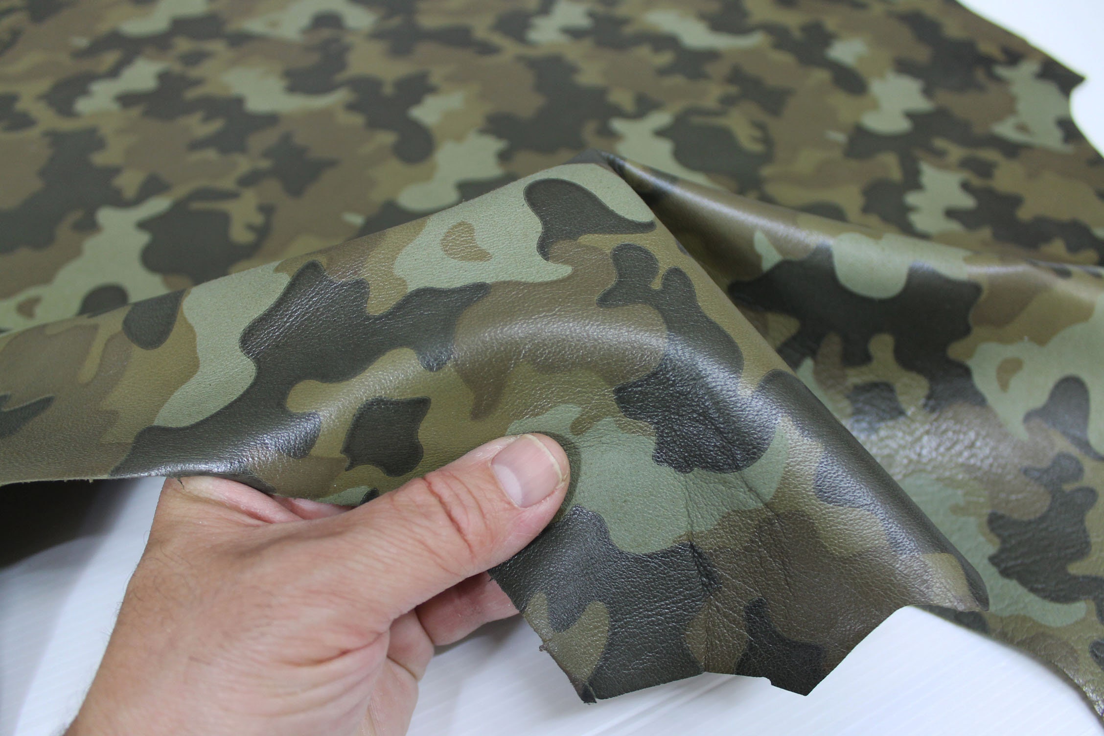 OLIVE CAMO green camouflage army soft Italian Lambskin Lamb Sheep ...