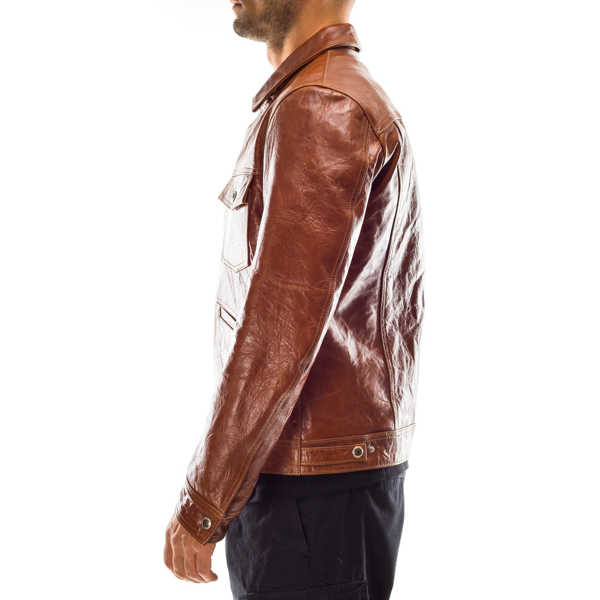 Italian Handmade Men Genuine Lambskin Leather Jacket Brown - Etsy Sweden