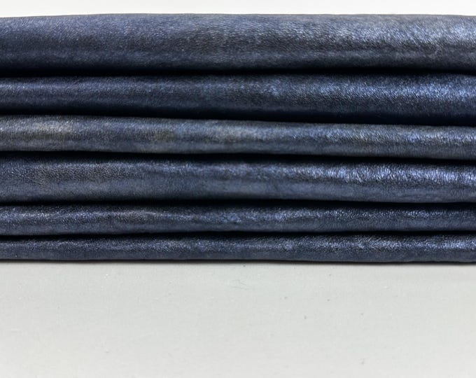 METALLIC DARK BLUE Distressed Antiqued Crinkled Soft Italian Lambskin Sheep Lamb Leather pack 2 hides skins total 12+sqf 0.7mm #C5472