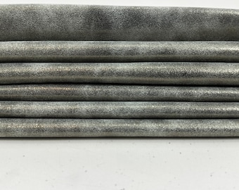 METALLIC PEWTER SHIMMER Distressed Soft Italian Goatskin Goat leather pack 2 hides skins total 9+sqf 0.8mm #C5928
