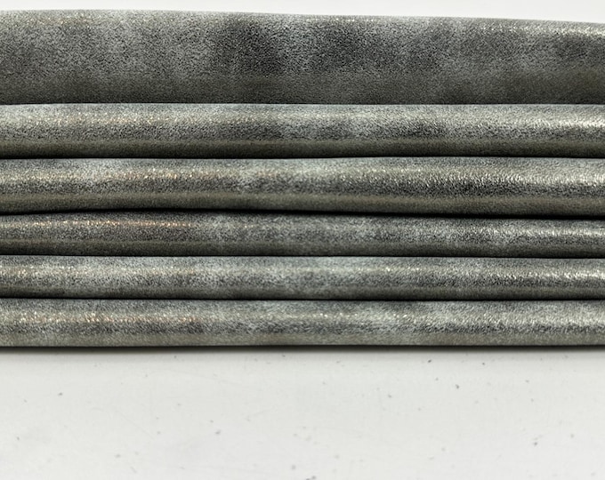 METALLIC PEWTER SHIMMER Distressed Soft Italian Goatskin Goat leather pack 2 hides skins total 9+sqf 0.8mm #C5928