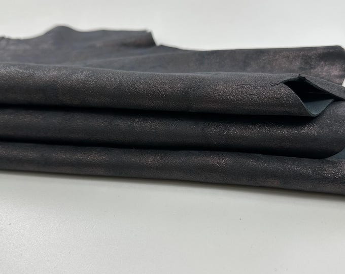 METALLIC WASHED BURGUNDY Distressed Vintage Look Thick Soft Italian Goatskin Goat Leather hide hides skin skins 5+sqf 1.2mm #C3366