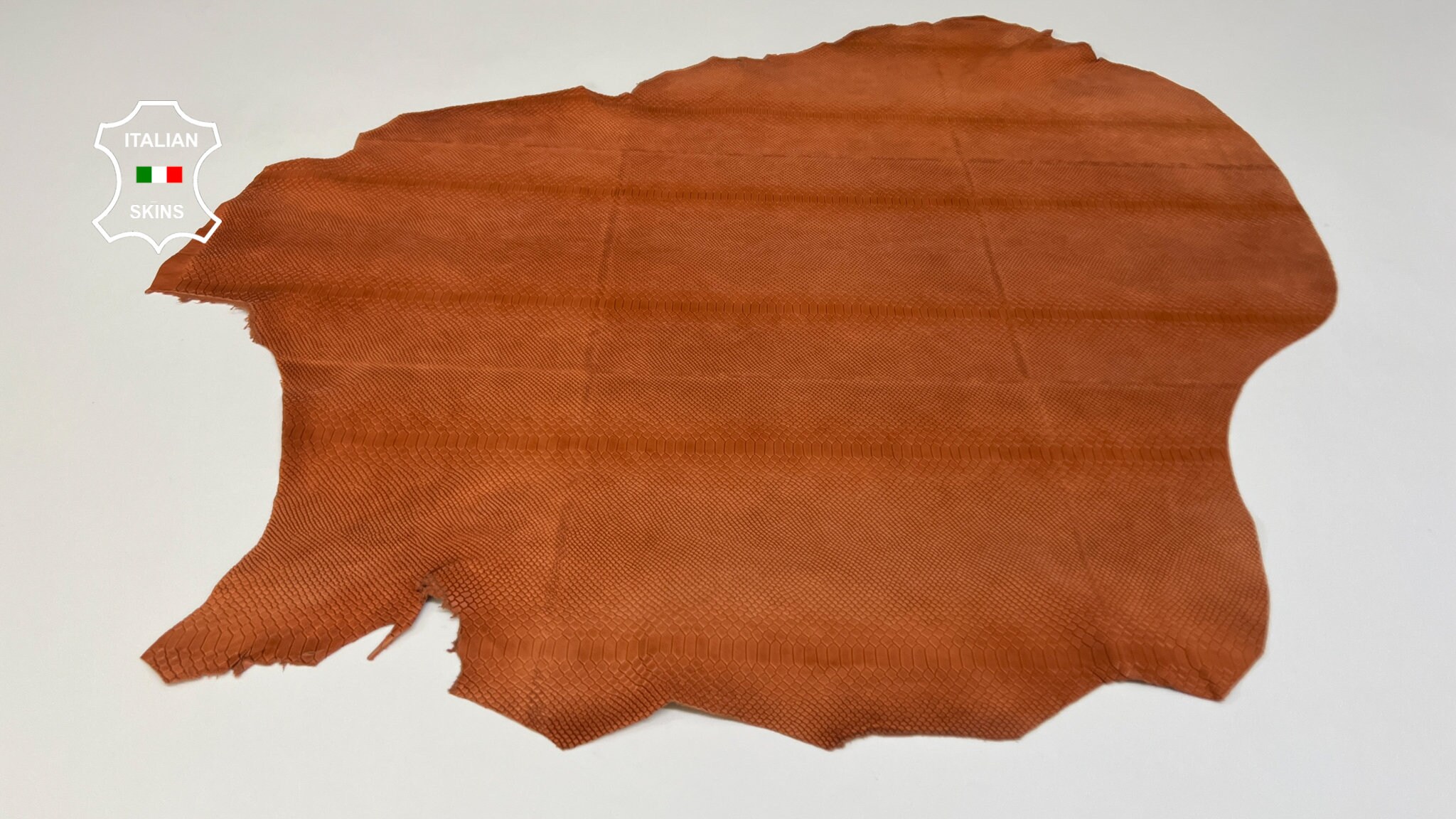 NATURAL TERRACOTTA BRIC Snake Textured Embossed Print On Vegetable Tan