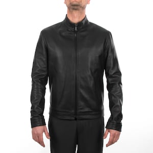 Italian handmade Fantastic slim fit Men soft genuine lambskin leather jacket color BLACK XS to 2XL